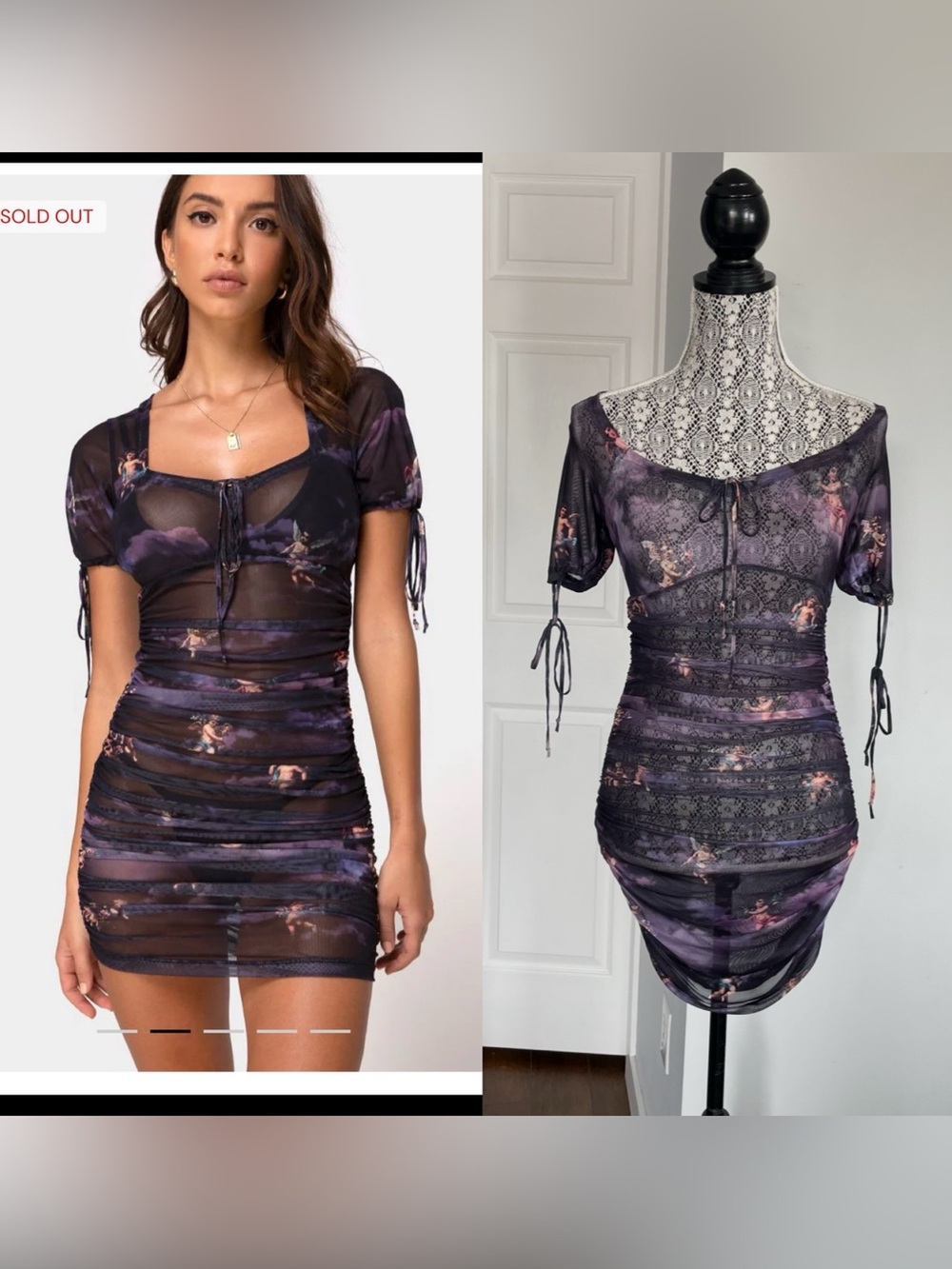 NWT Urban Outfitters Sexy Cherub Ruched Sheer Mesh Bodycon Mini Dress. XS
